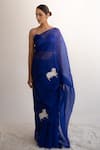 Buy_Kapardara_Blue Silk Organza Hand Painted Saree  _at_Aza_Fashions