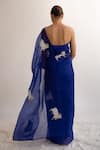 Shop_Kapardara_Blue Silk Organza Hand Painted Saree  _at_Aza_Fashions