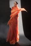 Kapardara_Orange Pure Silk Organza Hand Painted Sun Motif Saree _Online_at_Aza_Fashions