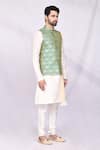 Arihant Rai Sinha_Green Art Silk Floral Print Bundi And Kurta Set_Online_at_Aza_Fashions