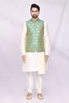 Buy_Arihant Rai Sinha_Green Art Silk Floral Print Bundi And Kurta Set_Online_at_Aza_Fashions