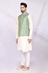 Shop_Arihant Rai Sinha_Green Art Silk Floral Print Bundi And Kurta Set_Online_at_Aza_Fashions