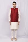 Arihant Rai Sinha_Maroon Art Silk Bundi And Kurta Set _Online_at_Aza_Fashions