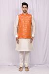 Buy_Arihant Rai Sinha_Orange Art Silk Woven Bundi And Kurta Set_Online_at_Aza_Fashions
