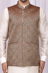 Shop_Arihant Rai Sinha_Brown Art Silk Woven Bundi And Kurta Set _Online_at_Aza_Fashions