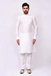 Samyukta Singhania_Grey Art Silk Na Textured Sleeveless Nehru Jacket Kurta Set_Online_at_Aza_Fashions