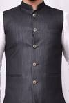 Shop_Samyukta Singhania_Grey Art Silk Na Textured Sleeveless Nehru Jacket Kurta Set_Online_at_Aza_Fashions