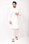 Aryavir Malhotra_Beige Jacquard Bundi And Kurta Set_Online_at_Aza_Fashions