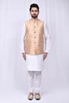 Buy_Aryavir Malhotra_Beige Jacquard Bundi And Kurta Set_Online_at_Aza_Fashions
