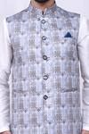 Shop_Aryavir Malhotra_Multi Color Cotton Silk Geometric Print Bundi And Kurta Set_Online_at_Aza_Fashions