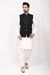 Buy_Aryavir Malhotra_Black Bundi Poly Silk Plain Mandarin Collar And Kurta Set_at_Aza_Fashions