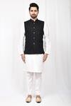 Buy_Aryavir Malhotra_Black Mandarin Collar Bundi And Kurta Set_Online_at_Aza_Fashions