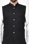 Shop_Aryavir Malhotra_Black Mandarin Collar Bundi And Kurta Set_Online_at_Aza_Fashions