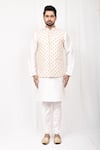 Buy_Aryavir Malhotra_Beige Art Silk Floral Embroidered Bundi And Kurta Set_Online_at_Aza_Fashions