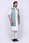 Arihant Rai Sinha_Green Art Silk Embroidered Geometric Bundi And Kurta Set _Online_at_Aza_Fashions