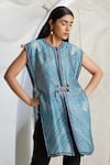 Shop_Kamaali Pret_Blue Bamberg Satin Printed Round Neck Cover Up  _Online_at_Aza_Fashions