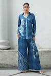 Buy_Kamaali Pret_Blue Bamberg Satin Printed Horse Collared Neck Shirt And Pant Set  _at_Aza_Fashions