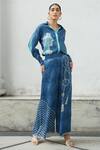 Kamaali Pret_Blue Bamberg Satin Printed Horse Collared Neck Shirt And Pant Set  _Online_at_Aza_Fashions