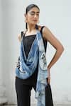 Shop_Kamaali Pret_Blue Horse Print Scarf _at_Aza_Fashions