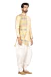 Aryavir Malhotra_Beige Bandhgala Silk Pant Cotton Asymmetric And Dhoti Set _Online_at_Aza_Fashions