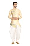 Buy_Aryavir Malhotra_Beige Bandhgala Silk Pant Cotton Asymmetric And Dhoti Set _Online_at_Aza_Fashions