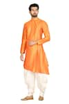 Buy_Aryavir Malhotra_Orange Sherwani Silk Pant Cotton Asymmetric And Dhoti Set _Online_at_Aza_Fashions