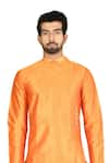 Aryavir Malhotra_Orange Sherwani Silk Pant Cotton Asymmetric And Dhoti Set _at_Aza_Fashions