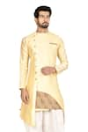 Buy_Aryavir Malhotra_Yellow Sherwani Silk Pant Cotton Asymmetric And Dhoti Set _at_Aza_Fashions