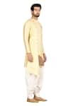 Aryavir Malhotra_Yellow Sherwani Silk Pant Cotton Asymmetric And Dhoti Set _Online_at_Aza_Fashions