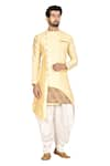 Buy_Aryavir Malhotra_Yellow Sherwani Silk Pant Cotton Asymmetric And Dhoti Set _Online_at_Aza_Fashions