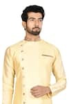 Aryavir Malhotra_Yellow Sherwani Silk Pant Cotton Asymmetric And Dhoti Set _at_Aza_Fashions