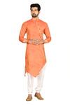 Buy_Aryavir Malhotra_Orange Sherwani Silk Asymmetric And Churidar Set_Online_at_Aza_Fashions