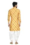 Shop_Aryavir Malhotra_Yellow Sherwani Silk Pant Cotton Printed And Dhoti Set _at_Aza_Fashions