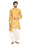 Buy_Aryavir Malhotra_Yellow Sherwani Silk Pant Cotton Printed And Dhoti Set _Online_at_Aza_Fashions