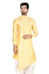 Buy_Aryavir Malhotra_Yellow Sherwani Silk Pant Cotton Printed And Dhoti Set _at_Aza_Fashions