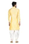 Shop_Aryavir Malhotra_Yellow Sherwani Silk Pant Cotton Printed And Dhoti Set _at_Aza_Fashions