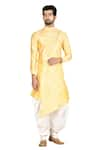 Buy_Aryavir Malhotra_Yellow Sherwani Silk Pant Cotton Printed And Dhoti Set _Online_at_Aza_Fashions