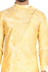 Aryavir Malhotra_Yellow Sherwani Silk Pant Cotton Printed And Dhoti Set _at_Aza_Fashions