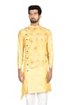 Buy_Aryavir Malhotra_Yellow Sherwani Silk Pant Cotton Embroidered And Churidar Set _Online_at_Aza_Fashions