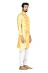 Aryavir Malhotra_Yellow Sherwani Silk Pant Cotton Embroidered And Churidar Set _Online_at_Aza_Fashions