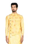 Aryavir Malhotra_Yellow Sherwani Silk Pant Cotton Embroidered And Churidar Set _at_Aza_Fashions