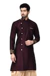 Buy_Arihant Rai Sinha_Maroon Dupion Silk Overlap Kurta And Dhoti Pant Set_at_Aza_Fashions