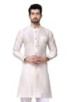 Buy_Arihant Rai Sinha_White Dupion Silk Mandarin Collar Kurta Set_at_Aza_Fashions