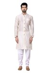 Shop_Arihant Rai Sinha_White Dupion Silk Mandarin Collar Kurta Set_Online_at_Aza_Fashions