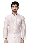 Arihant Rai Sinha_White Dupion Silk Mandarin Collar Kurta Set_at_Aza_Fashions