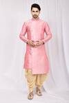 Buy_Arihant Rai Sinha_Pink Art Silk Asymmetric Kurta And Cowl Pant Set_at_Aza_Fashions