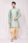 Buy_Arihant Rai Sinha_Green Dupion Silk Asymmetric Kurta And Cowl Pant Set_at_Aza_Fashions