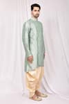Arihant Rai Sinha_Green Dupion Silk Asymmetric Kurta And Cowl Pant Set_Online_at_Aza_Fashions