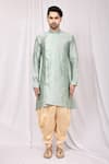 Buy_Arihant Rai Sinha_Green Dupion Silk Asymmetric Kurta And Cowl Pant Set_Online_at_Aza_Fashions