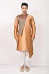 Buy_Arihant Rai Sinha_Brown Fancy Jacquard Art Silk Asymmetric Kurta Set _Online_at_Aza_Fashions